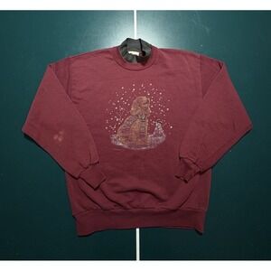 Vintage 90s Cocker Spaniel Dog Crewneck Sweatshirt Women's Large Snow Faded USA‎